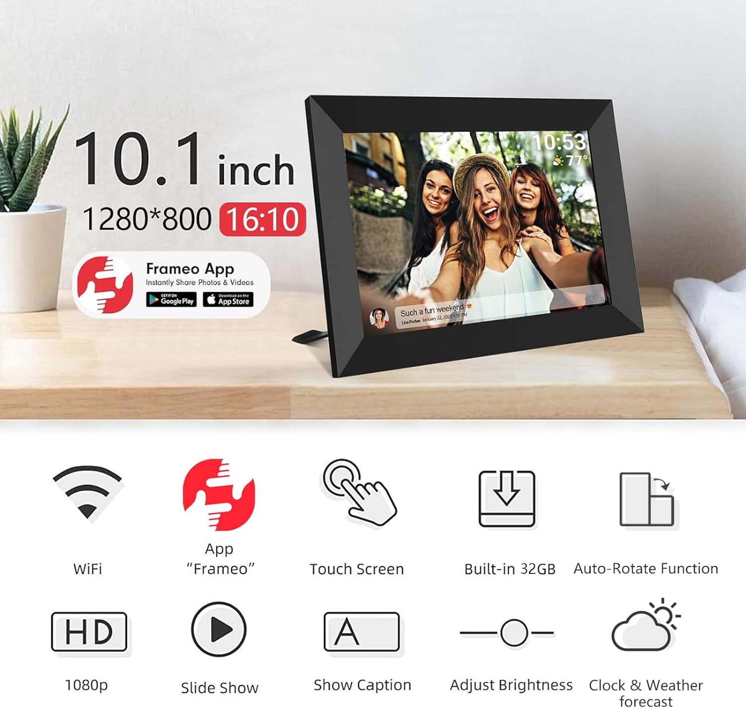 Slimme 32GB Wifi Digitaal Fotokader 10.1 Inch